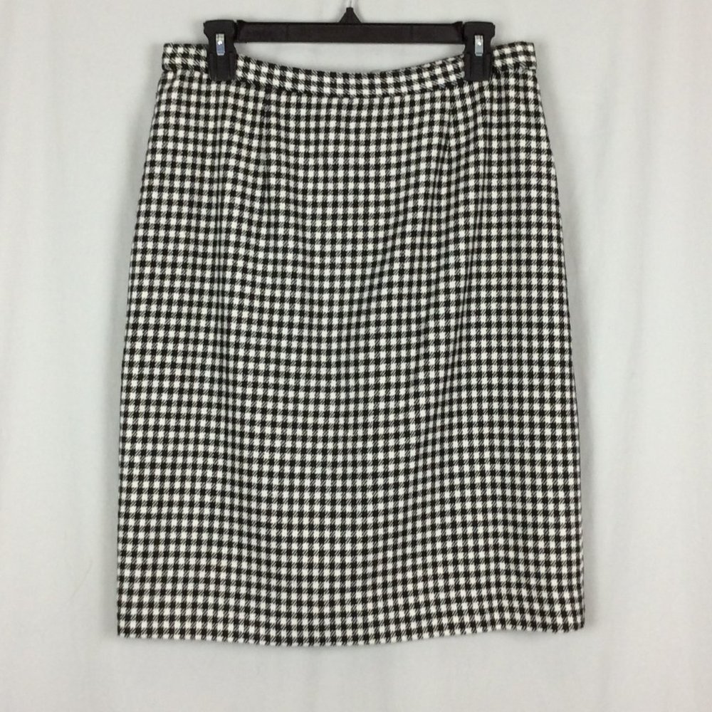 Vintage Wool Blend Houndstooth Pencil Skirt Calise II Black Cream Career 10